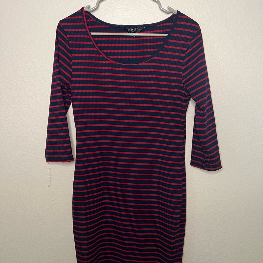Brave Soul Blue and Red Sheath Dress with 3/4 Sleeves